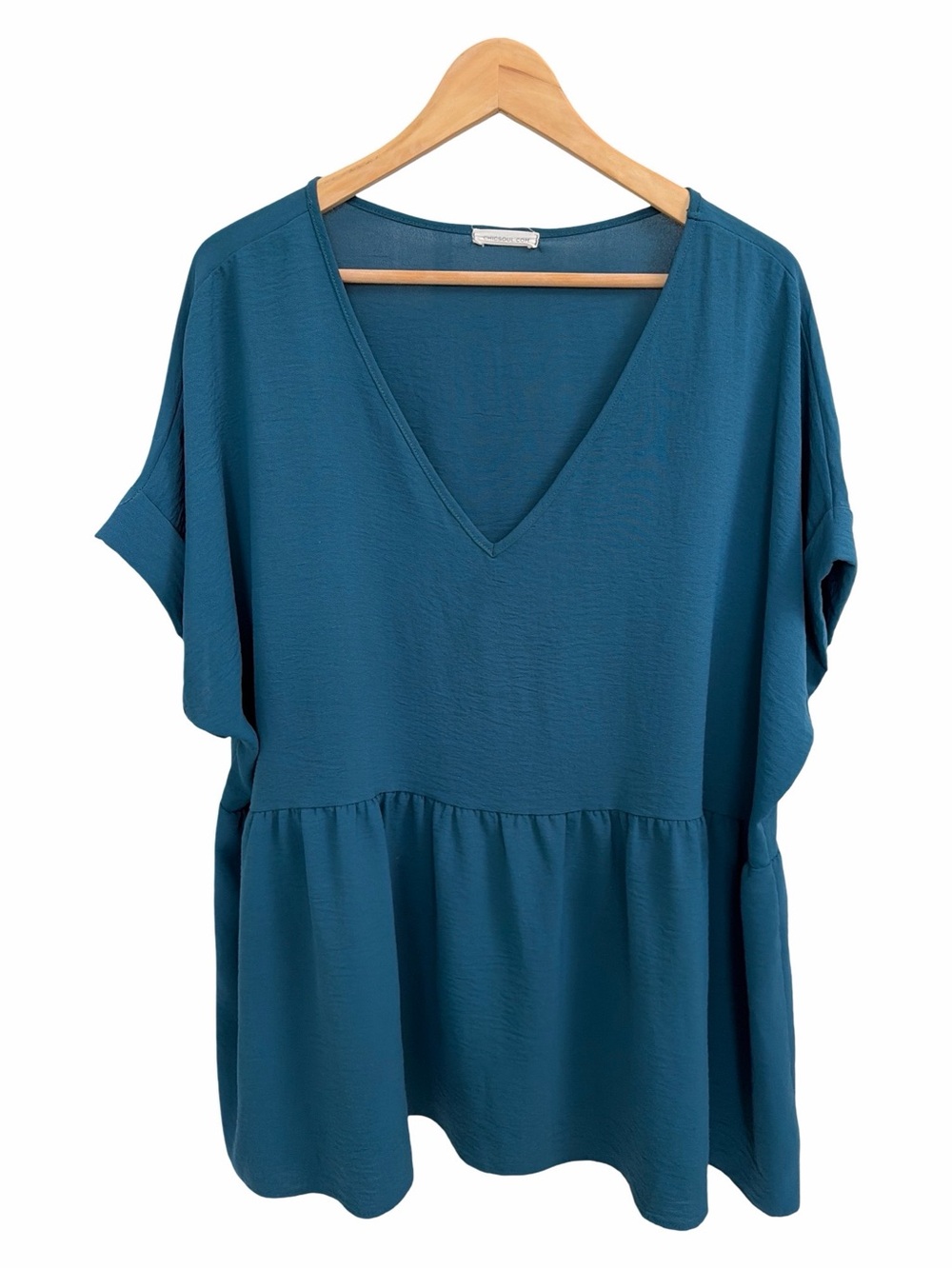 Chic Soul Teal V-Neck Peplum Top Size 2X